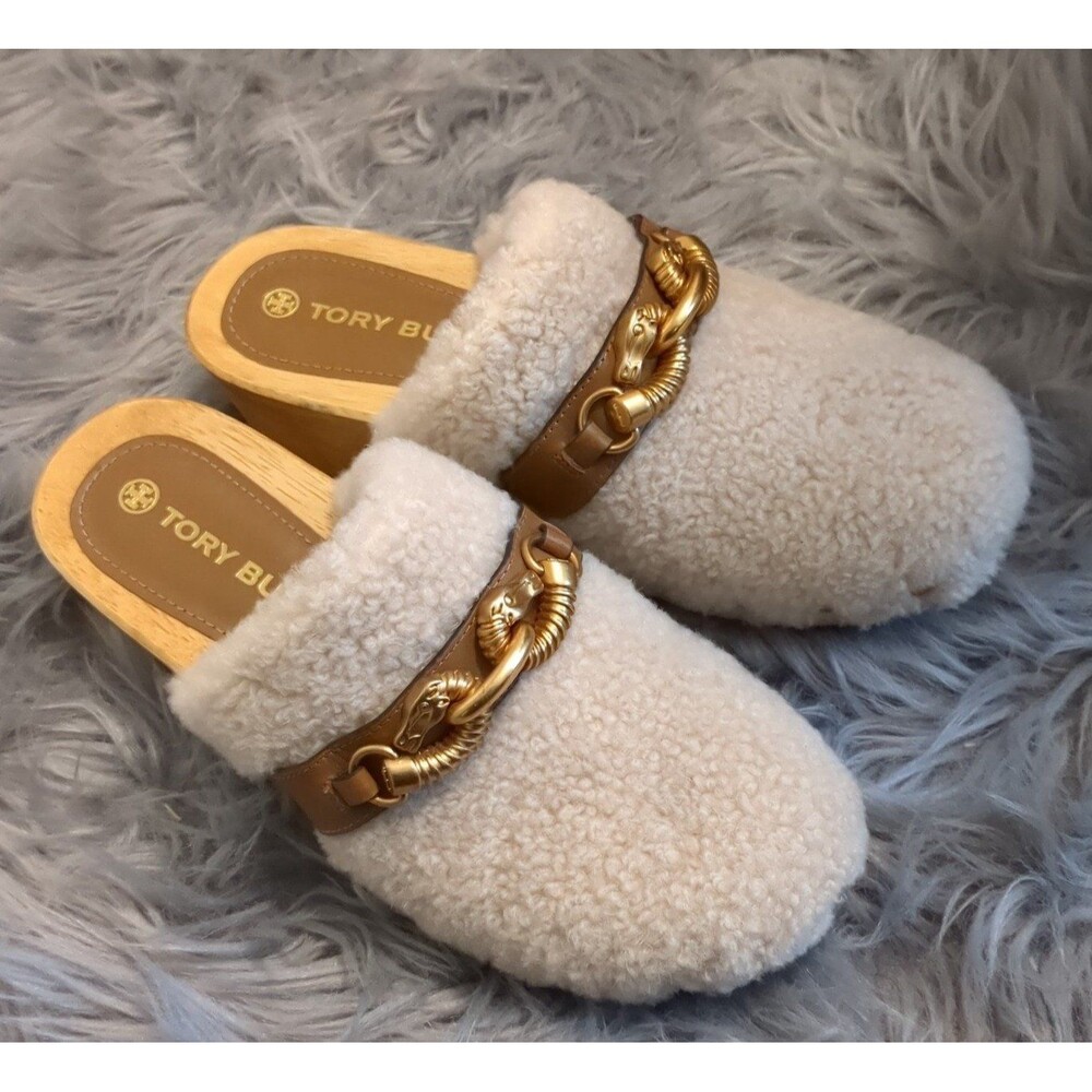 TORY BURCH Genuine Shearling Jessa Clogs 6.5 like new!